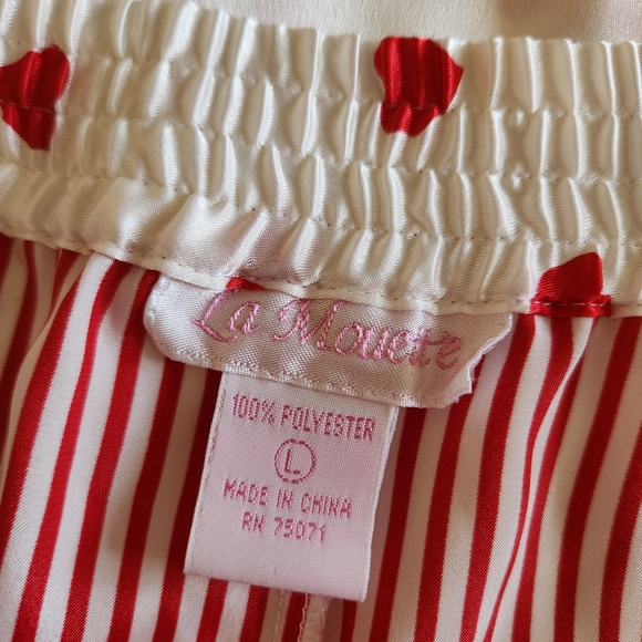 La Mouette Heart Print Satin Pajama Set Tank & Striped Shorts Size Large - Picture 5 of 9